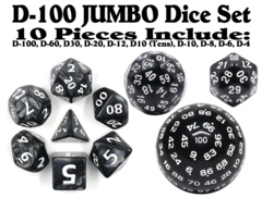 HECTOHEDRON One Hundred-Sided D-100 /D-60/D-30 Polyhedral 10x Jumbo Dice Set - Black - Super Sized